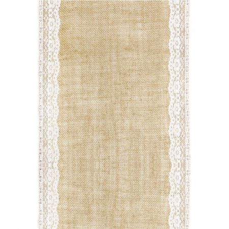 2,75 m chemin de table jute et dentelle côté