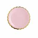6 assiettes roses et festons dorés - 18 cm