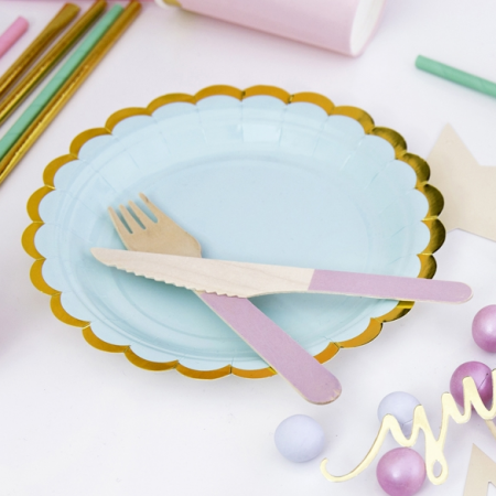 6 assiettes menthe et festons dorés - 18 cm