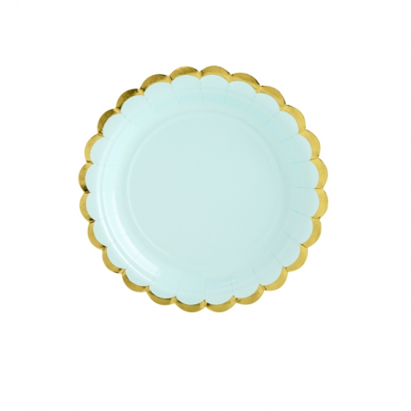 6 assiettes menthe et festons dorés - 18 cm