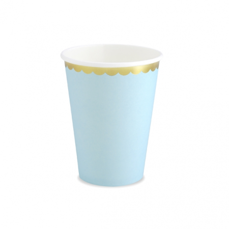 6 gobelets bleu ciel et festons dorés