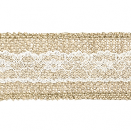 5 m ruban toile de jute et dentelle 