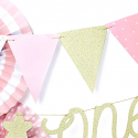 Guirlande de fanions en papier rose et doré - 1,3 m