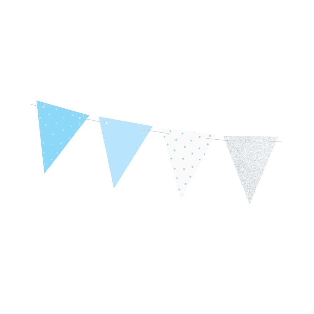 Guirlande de fanions en papier bleu et argent - 1,3 m