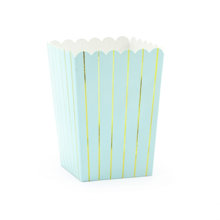 6 pots à popcorn bleu ciel et doré