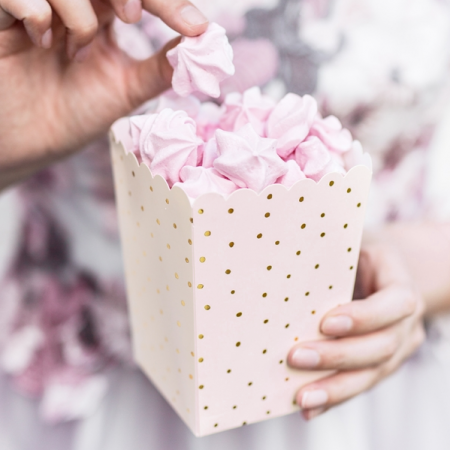 6 pots à popcorn rose pastel et doré