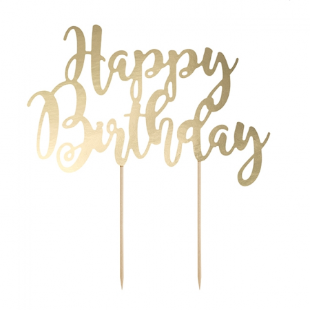 Cake topper papier doré "happy birthday"
