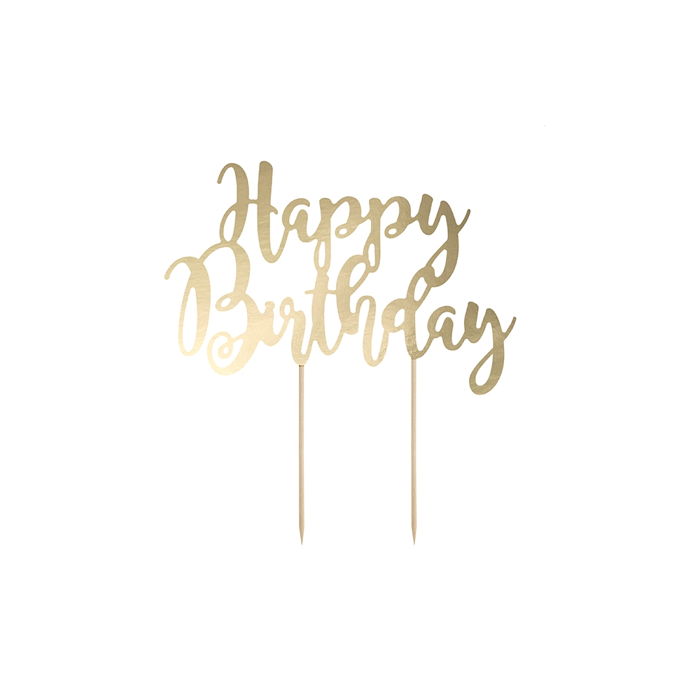 Cake topper papier doré "happy birthday"