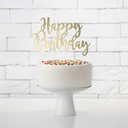 Cake topper papier doré "happy birthday"