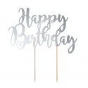Cake topper papier argenté "happy birthday"