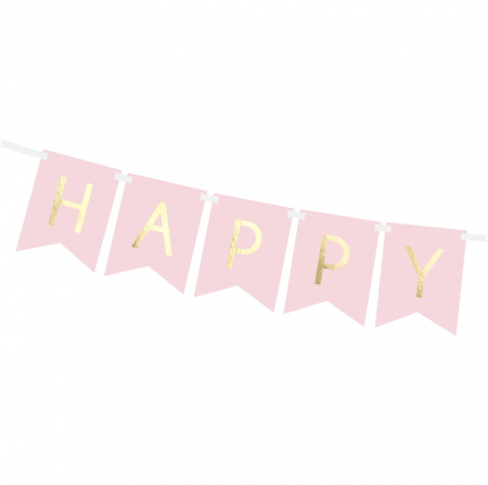 Guirlande de fanions rose "Happy birthday" - 1,8 m