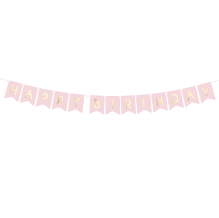 Guirlande de fanions rose "Happy birthday" - 1,8 m