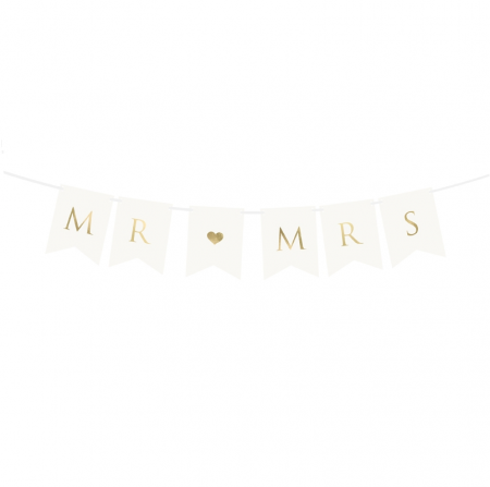 Guirlande de fanions blancs "Mr & Mrs" - 0,9 m