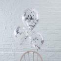 5 ballons transparents confettis argentés