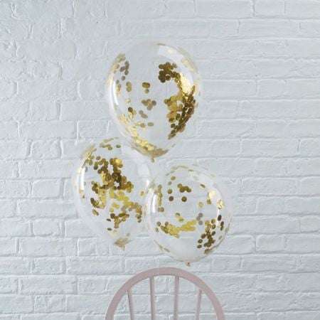 5 ballons transparents confettis dorés