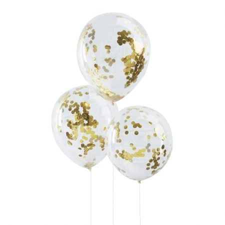 5 ballons transparents confettis dorés