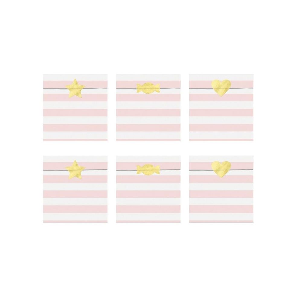 6 sachets rayures rose