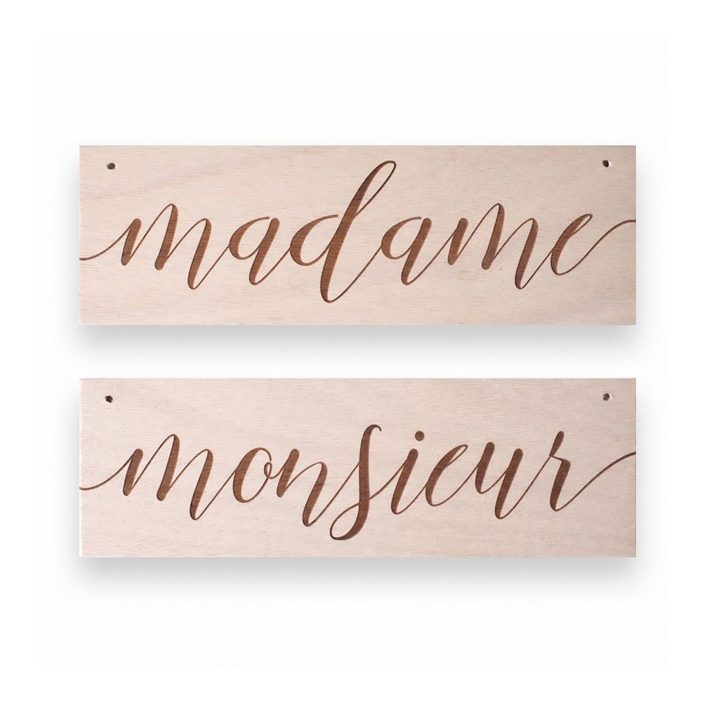 Pancartes pour chaises en bois "Madame / Monsieur"