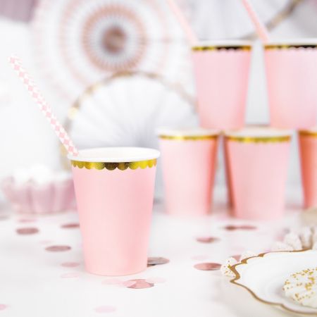 6 gobelets roses et festons dorés