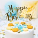 Cake topper papier doré "happy birthday"