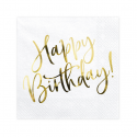 20 serviettes "happy birthday" dorées - 16,50 cm