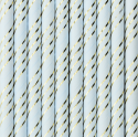 10 pailles bleu pastel rayures dorées