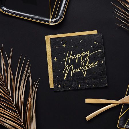 20 serviettes noires "Happy...