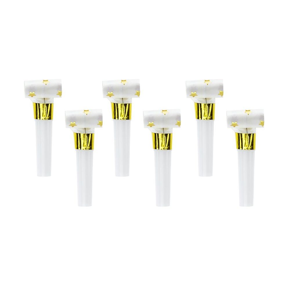 6 Sifflets en papier Etoiles - blanc