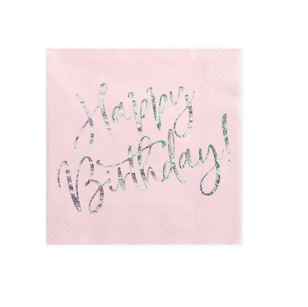 20 Serviettes de table Happy Birthday - rose poudré clair