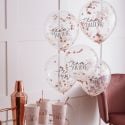 5 ballons confettis rose gold EVJF "Team bride"