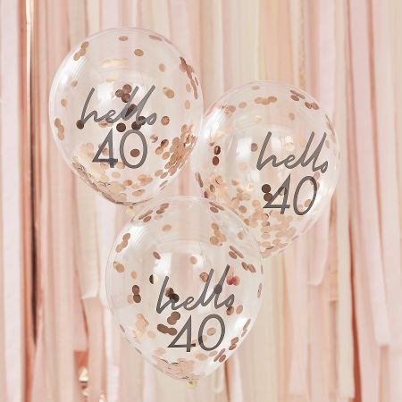 5 Ballons Confettis Rose Gold 40 Ans