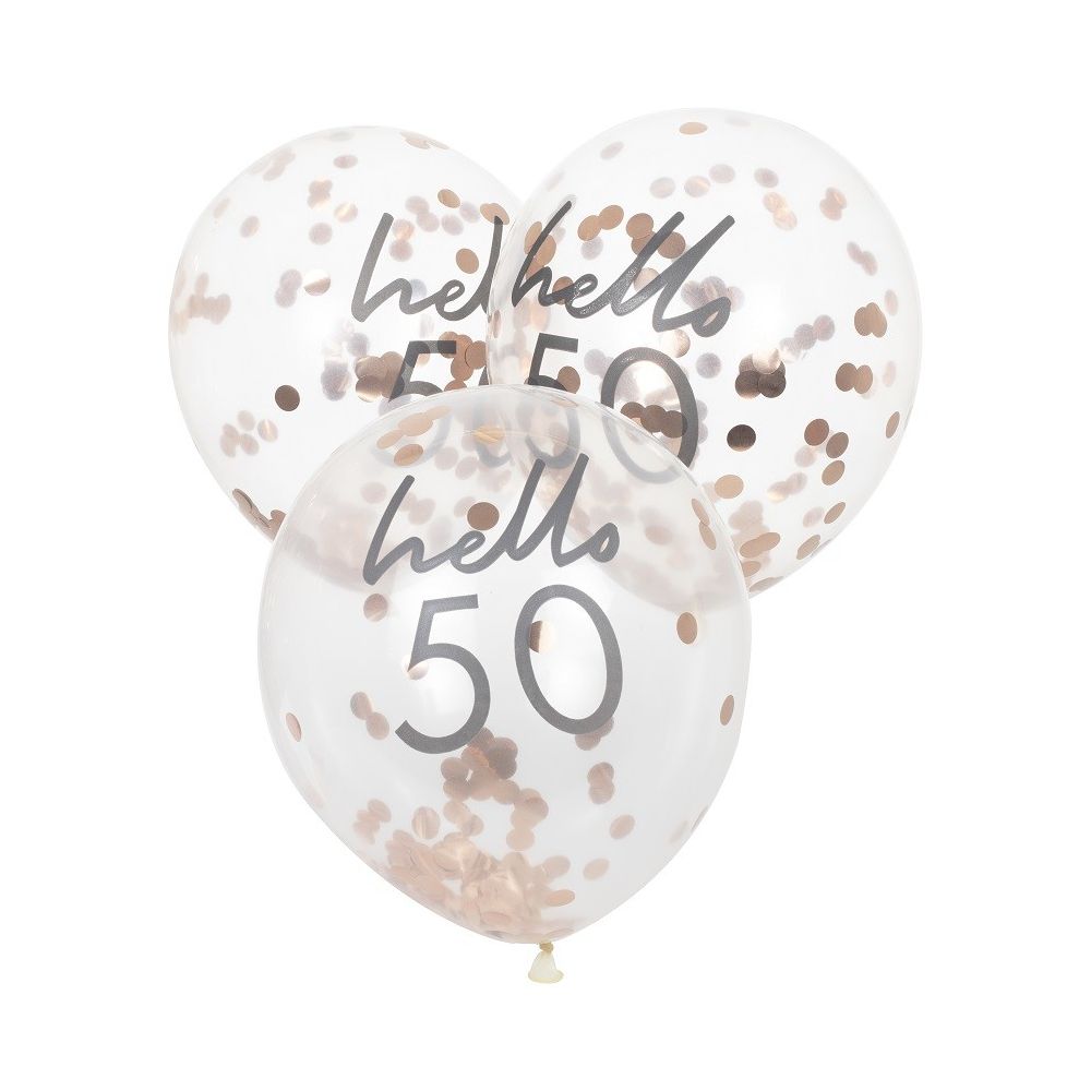 5 ballons confettis rose gold "50 ans"