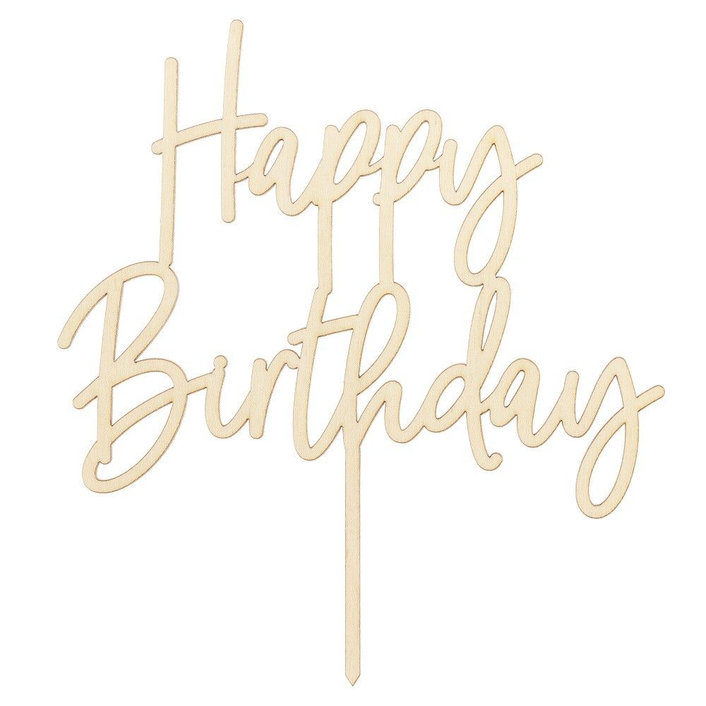 Cake topper tendance en bois "happy birthday"