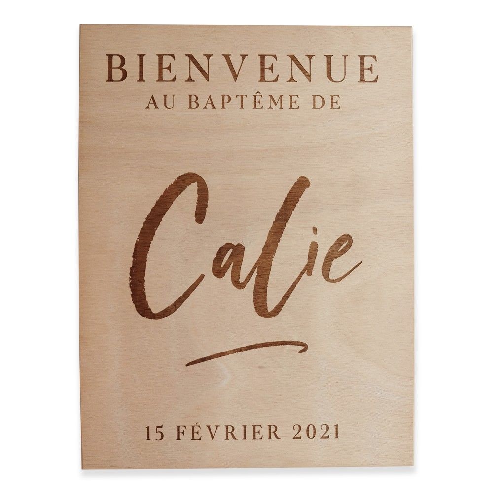 Panneau en bois personnalisable "baptême brush"