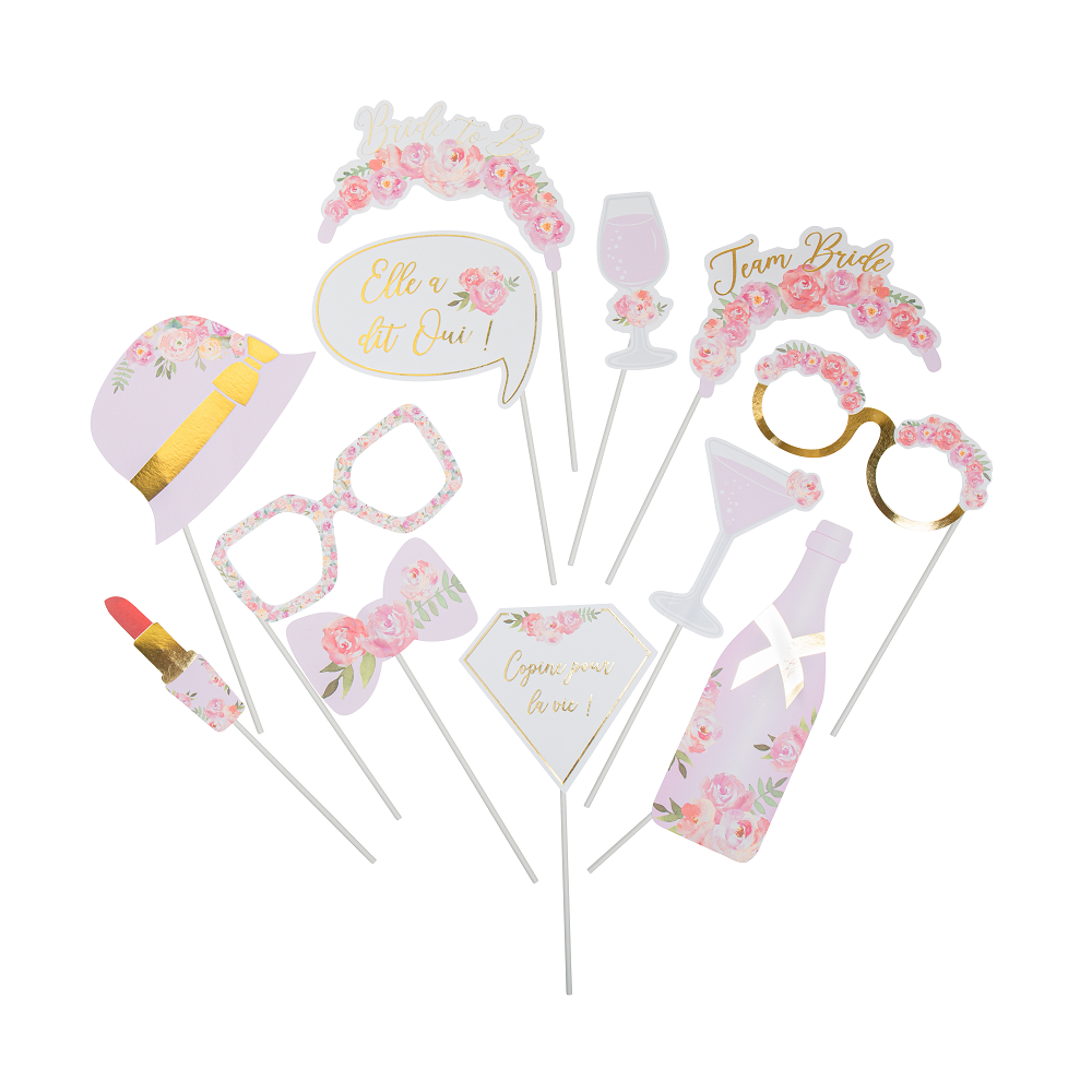 12 Accessoires Photobooth Evjf Fleuri