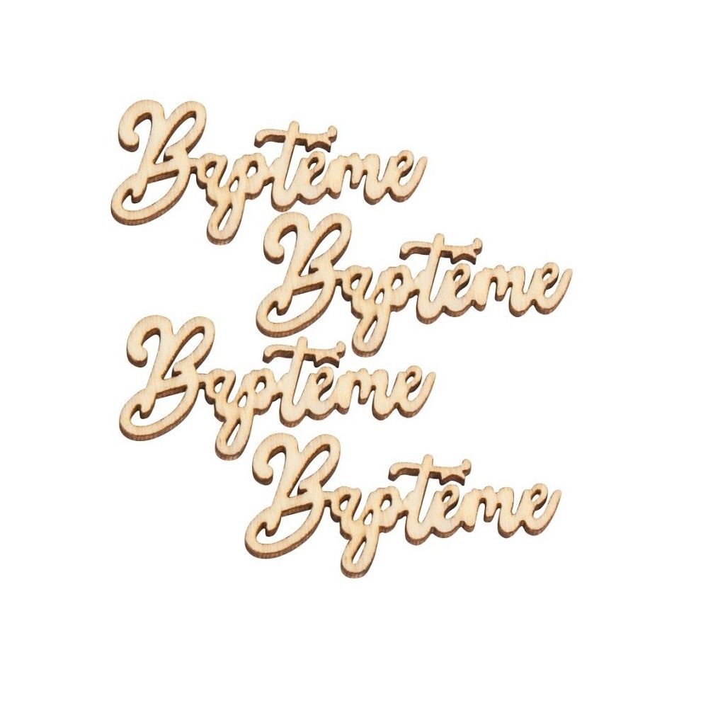 12 décorations en bois "baptême" - 5 cm