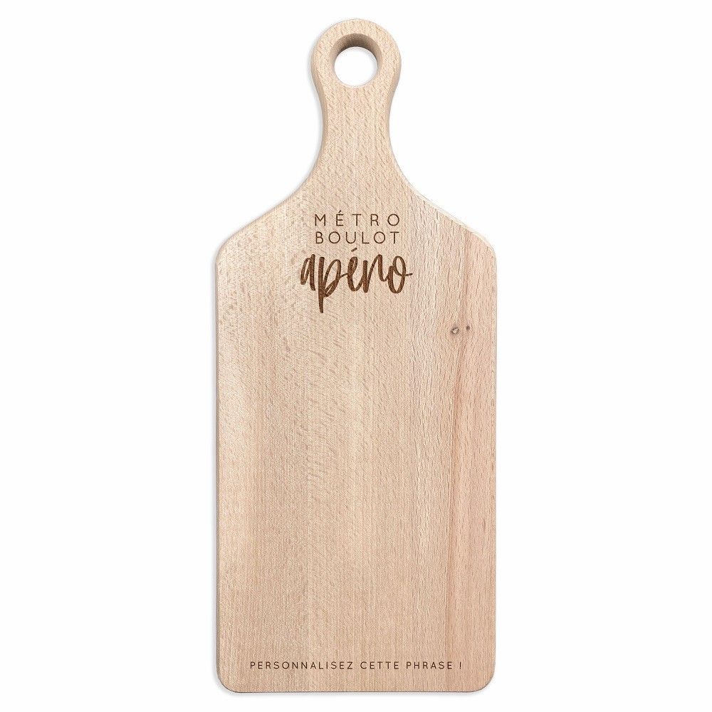 Planche à découper en bois personnalisable "Metro, boulot, apéro"