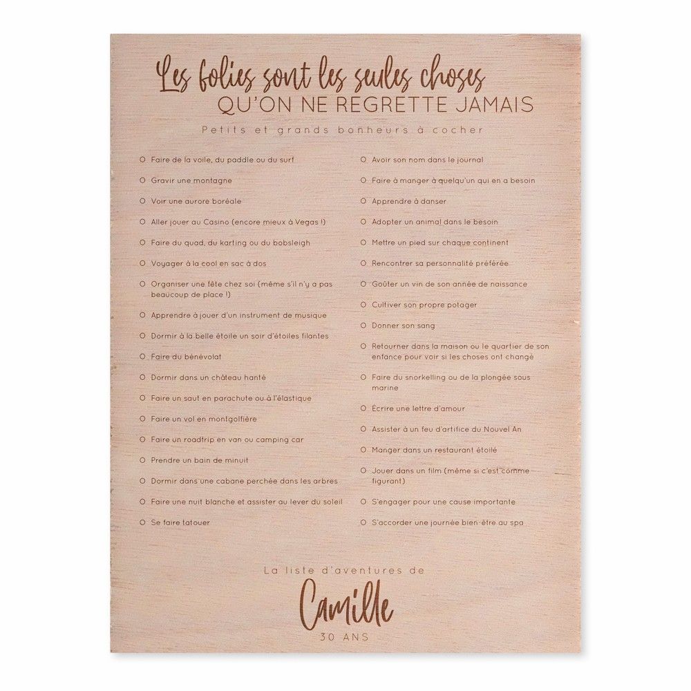 Panneau En Bois Personnalisable Bucket List Les Folies