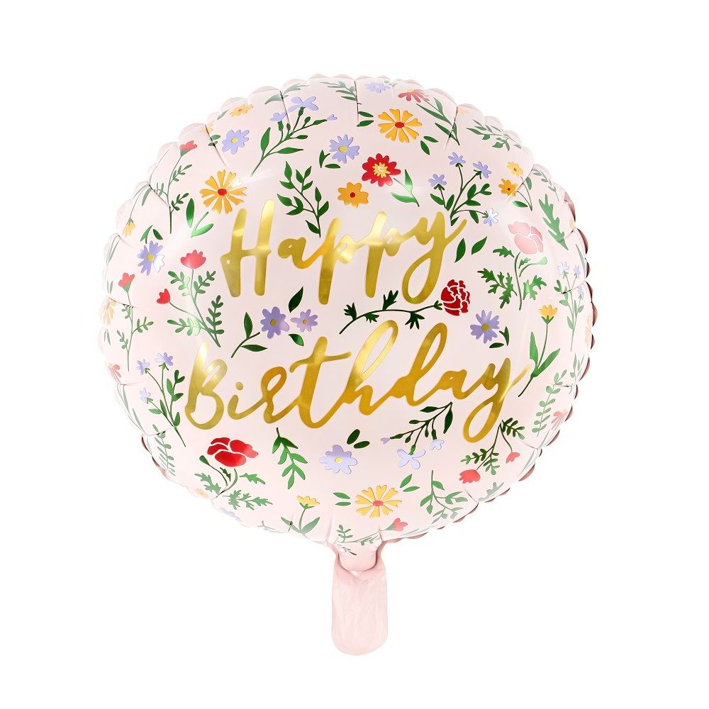 Ballon mylar fleuri Happy birthday - 35 cm