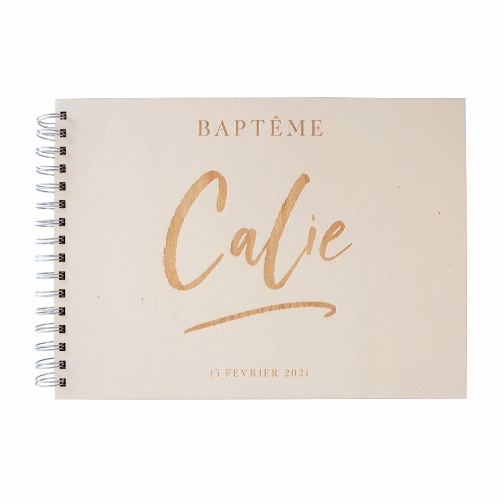 Livre d'or rectangle personnalisable en bois "baptême brush"