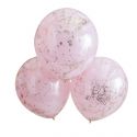 3 grands ballons rose pastel micro-confettis rose gold
