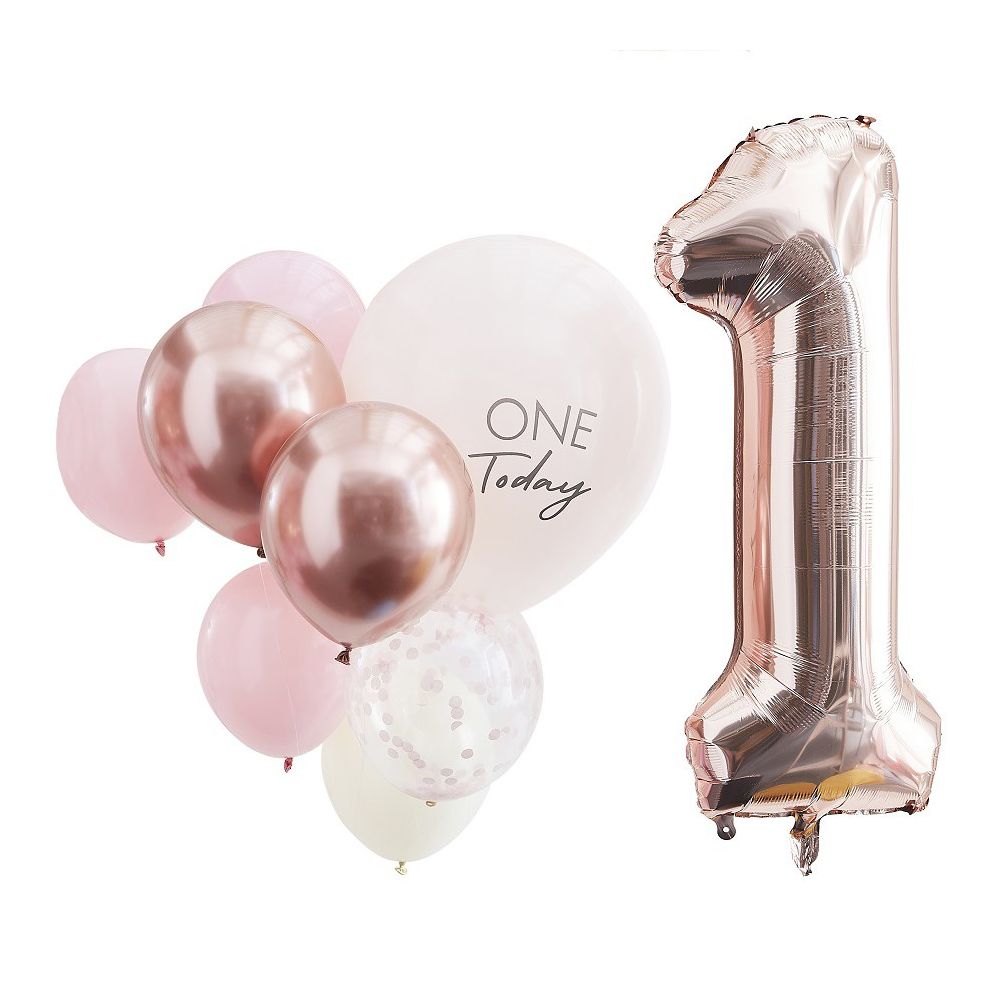 Lot de 10 ballons "rose gold et rose" chiffre 1