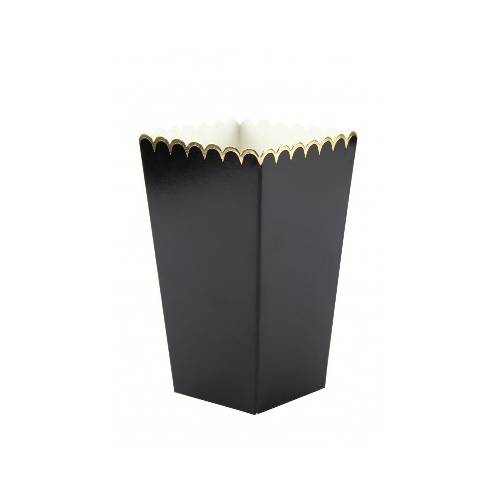 8 pots à popcorn noirs et dorés