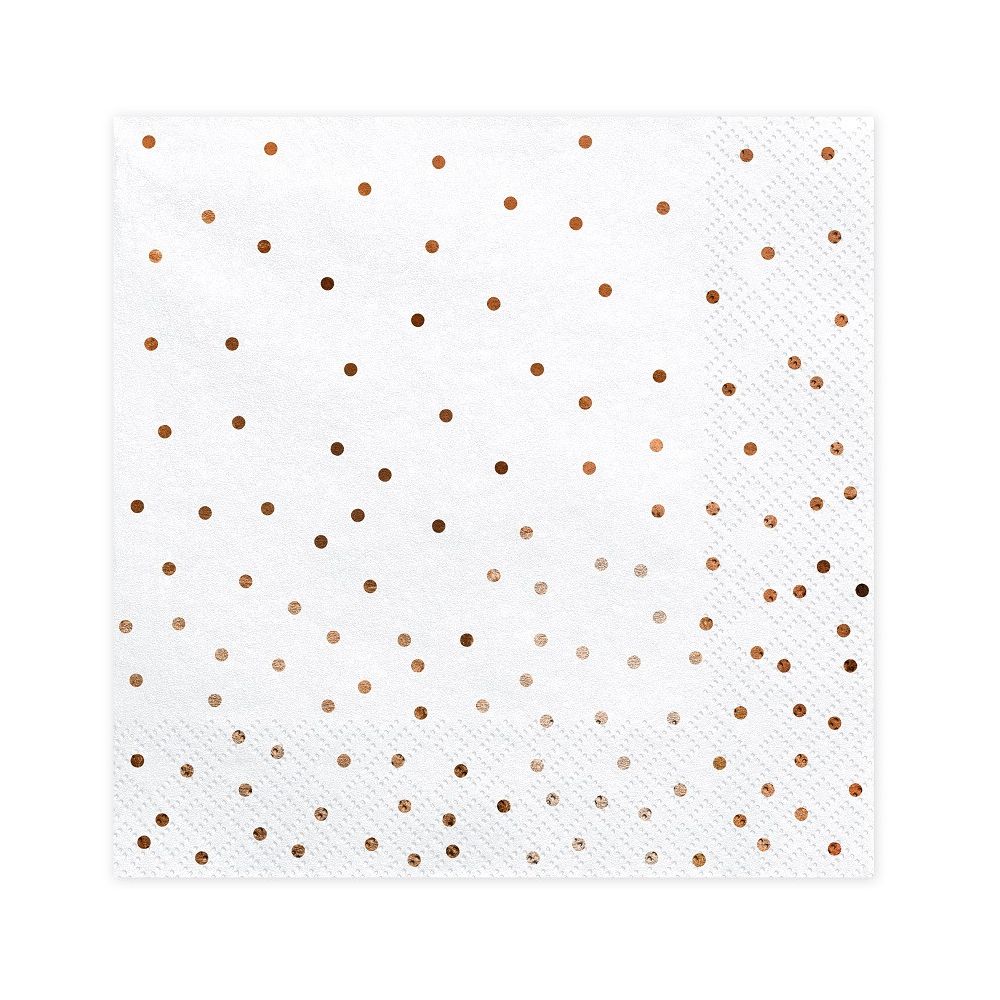 20 serviettes blanches pois rose gold