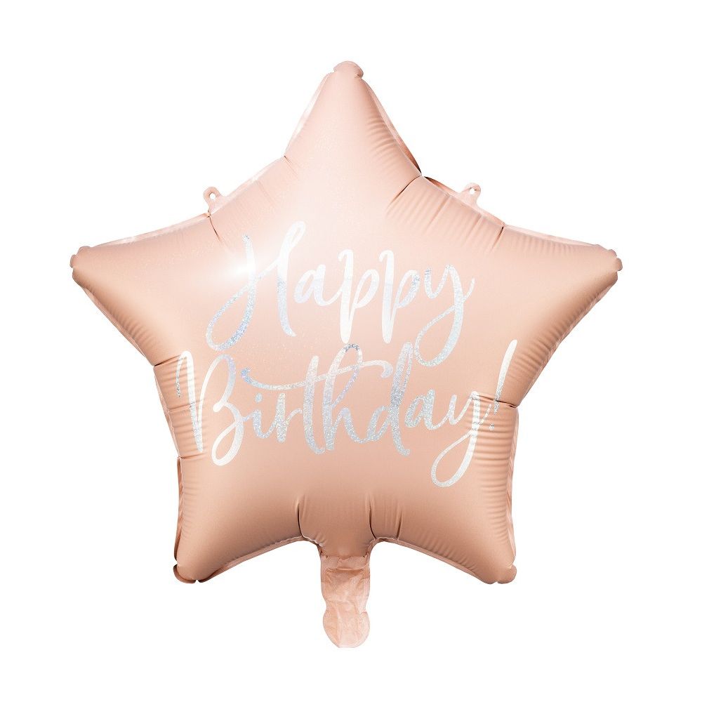 Ballon étoile rose pastel "happy birthday" - 40 cm