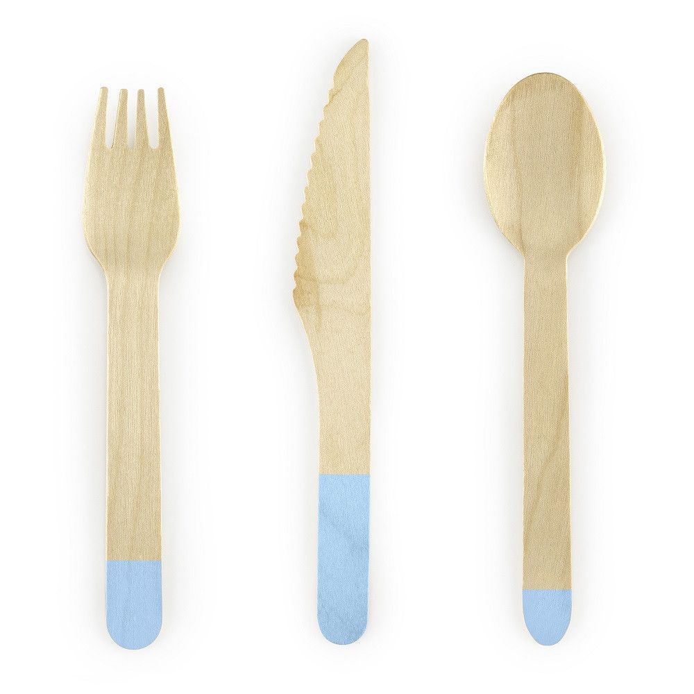 18 couverts en bois bleu