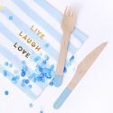 18 couverts en bois bleu
