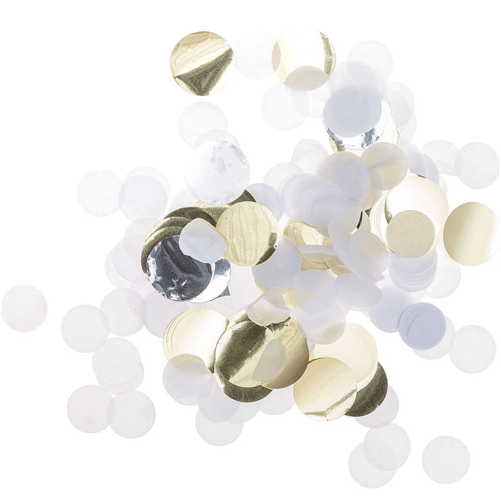 20 g confettis ronds "blanc, doré & argenté"
