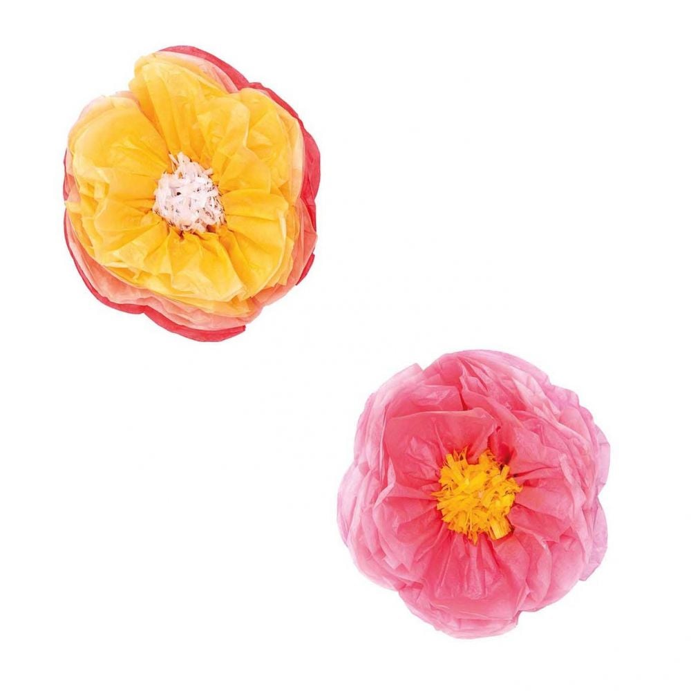 Lot de 2 petites fleurs en papier "rose et jaune" - 25 cm