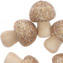 6 champignons en bois "paillettes dorées" - 3 cm